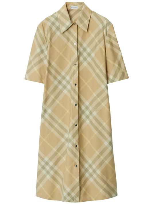 Vintage-Check Cotton Shirt Dress