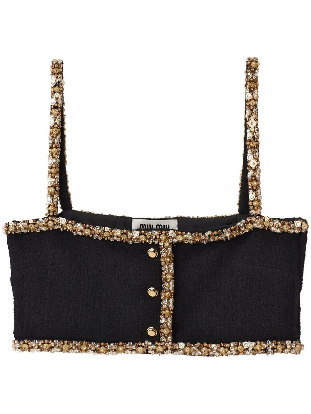 Sequin-Embellished Tweed Cropped Top