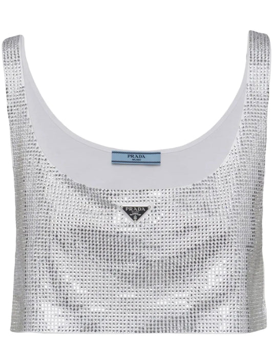Rhinestone-Embellished Crop Top