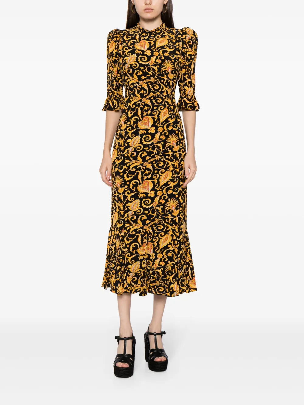 Felix Baroque-Print Midi Dress