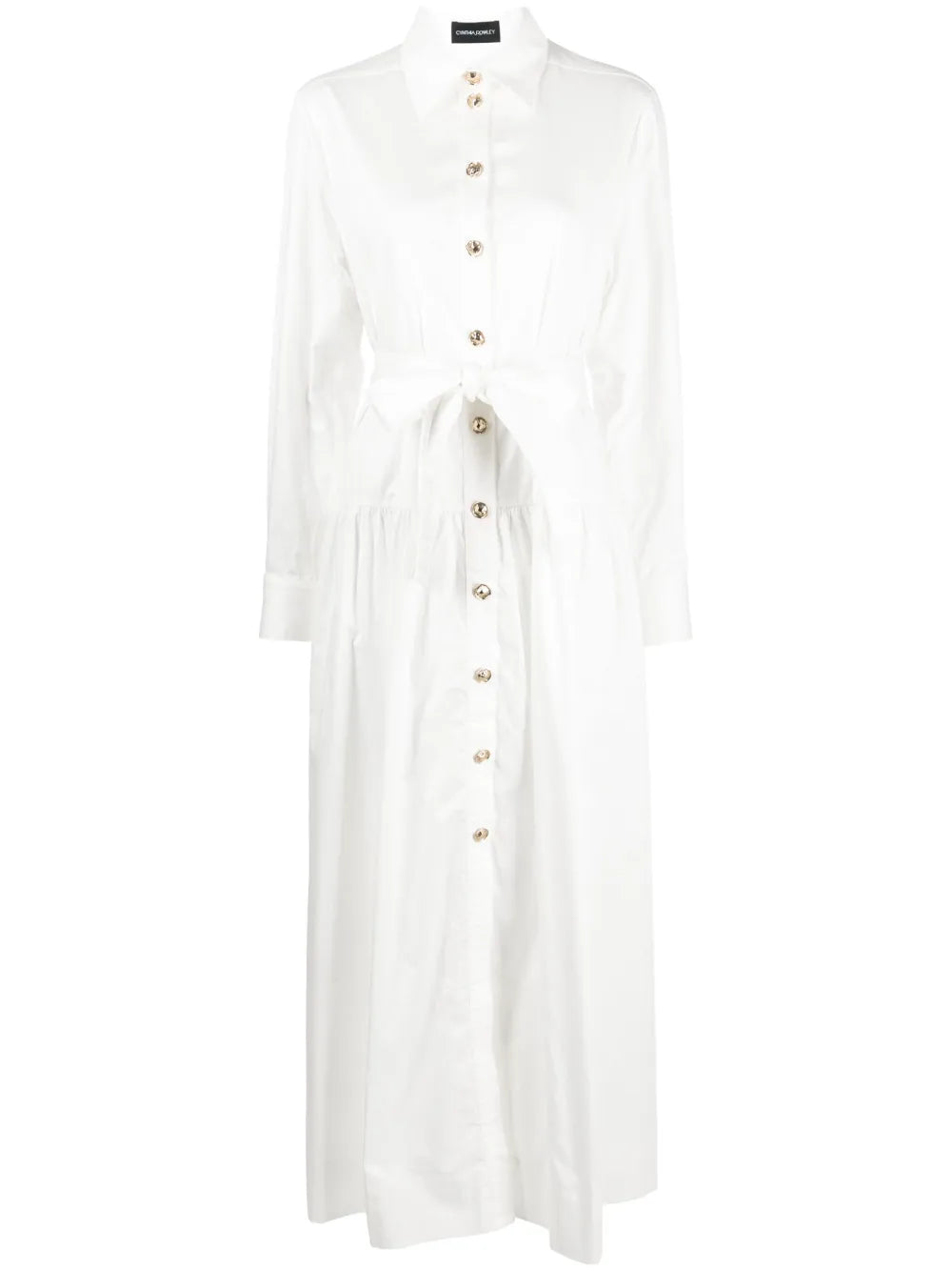 Pointed-Collar Belted Midi Dress