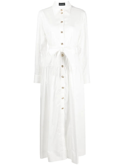 Pointed-Collar Belted Midi Dress