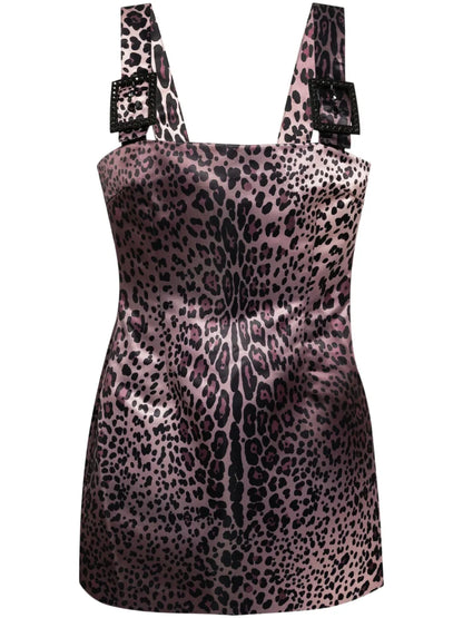 Leopardess Print Satin Mini Dress