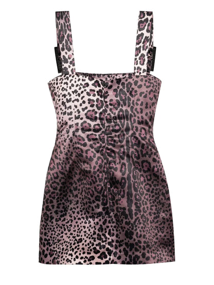Leopardess Print Satin Mini Dress