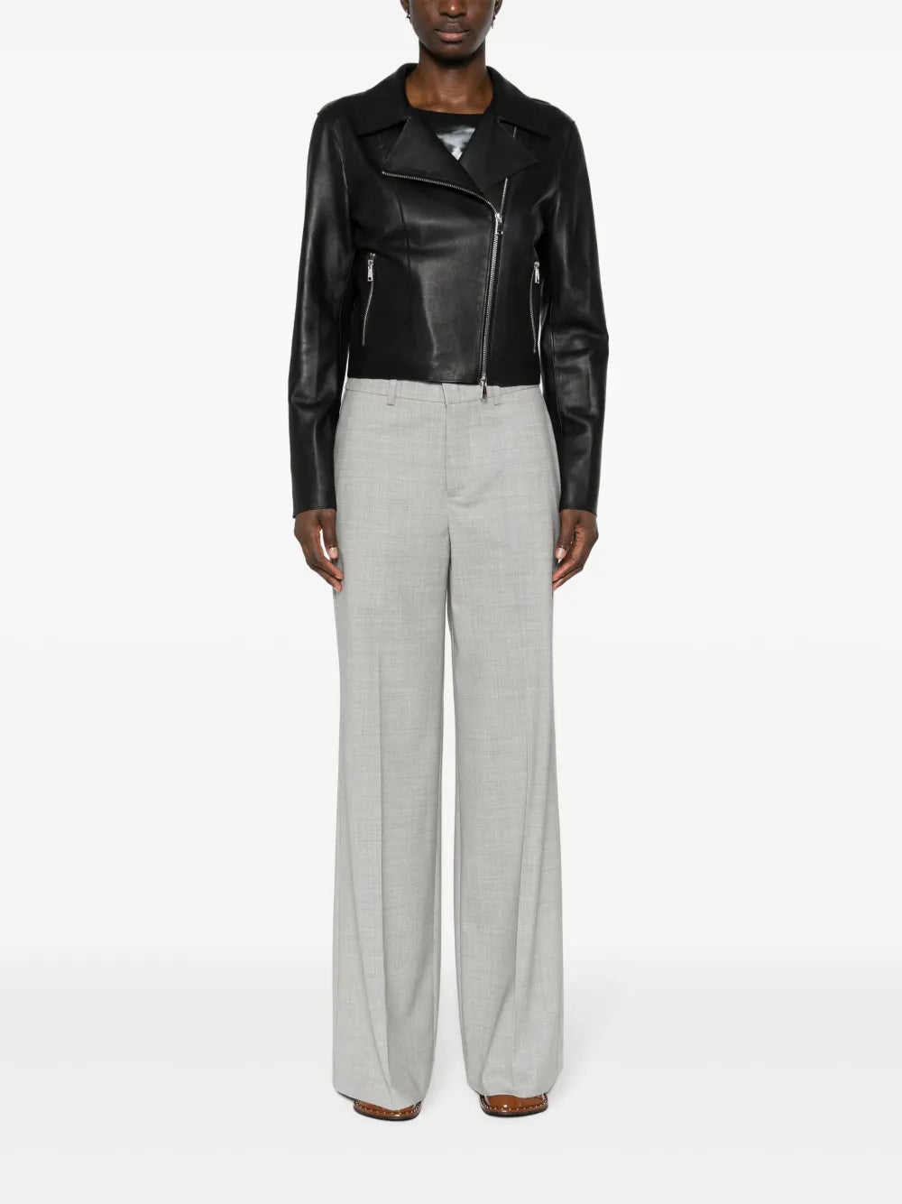 Pressed-Crease Wide-Leg Pants