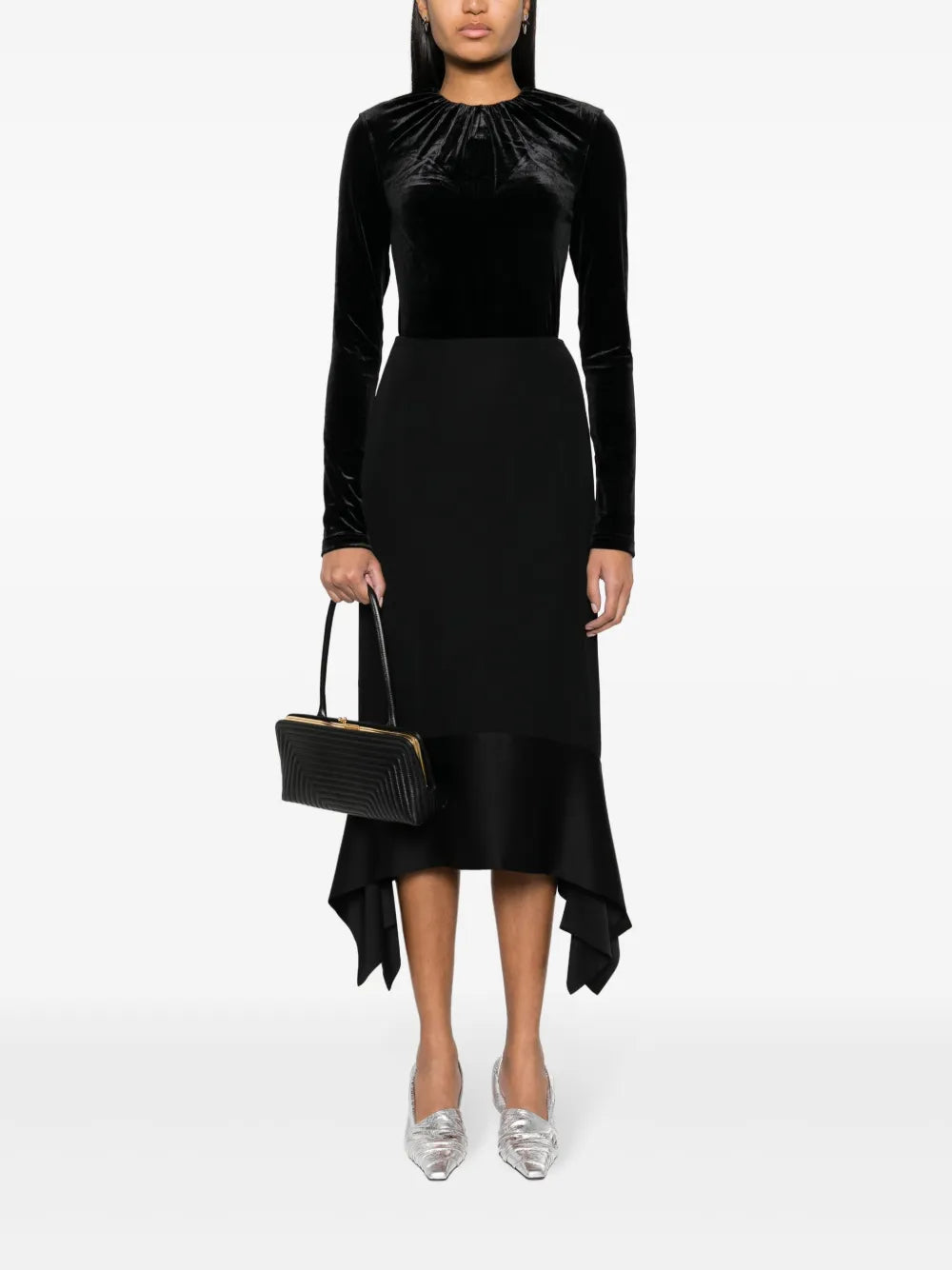 Asymmetric Crepe-Texture Midi Skirt