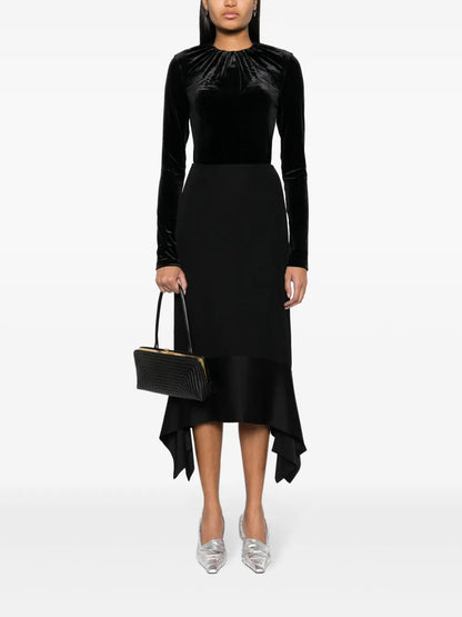 Asymmetric Crepe-Texture Midi Skirt