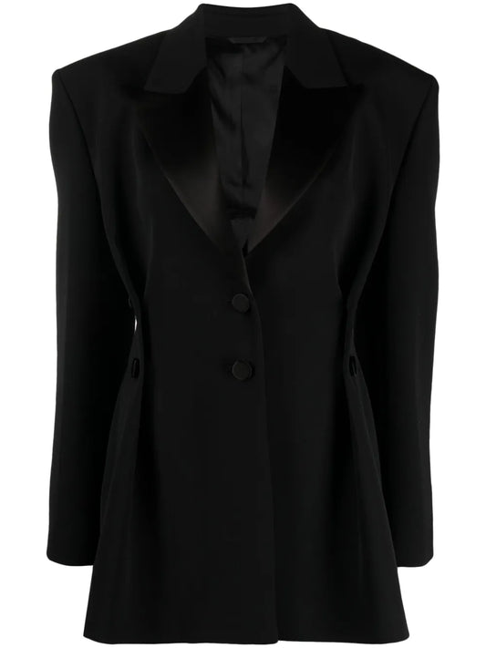Pleated Single-Breasted Wool Blazer