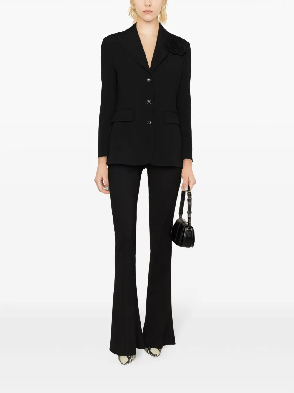 Floral-Appliqué Single-Breasted Blazer