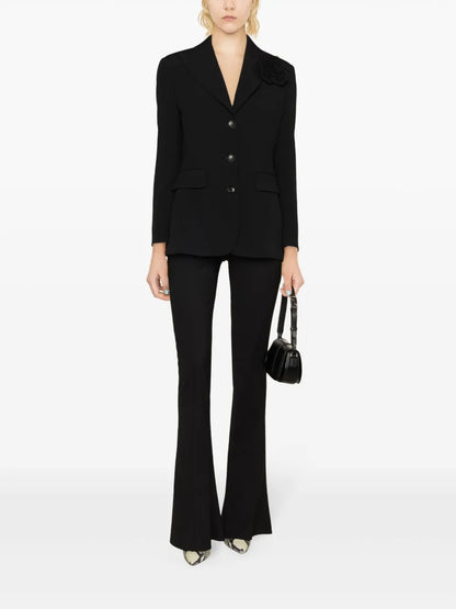 Floral-Appliqué Single-Breasted Blazer