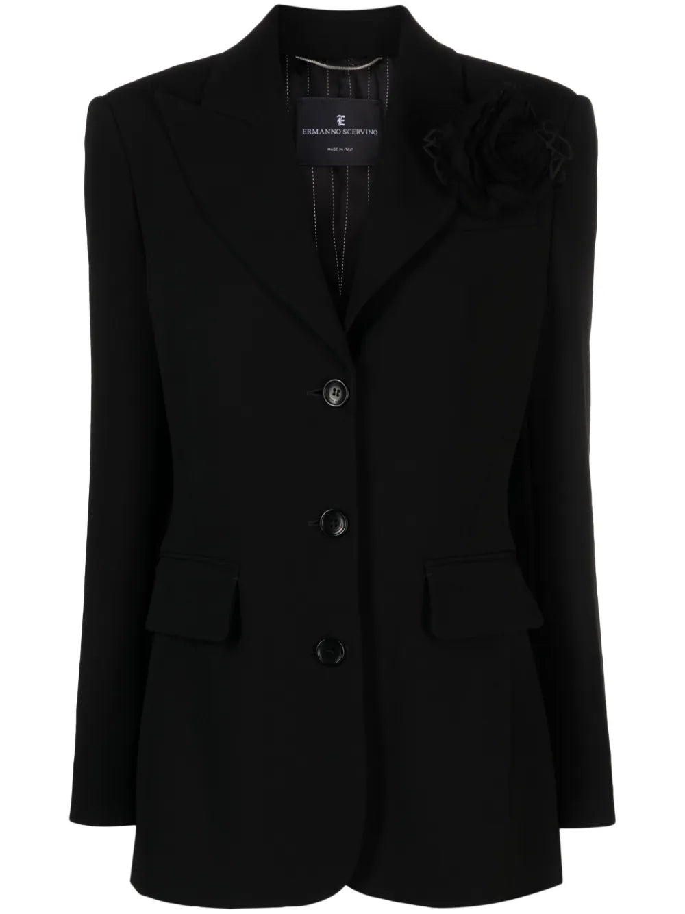 Floral-Appliqué Single-Breasted Blazer