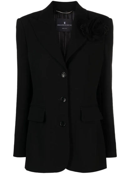 Floral-Appliqué Single-Breasted Blazer
