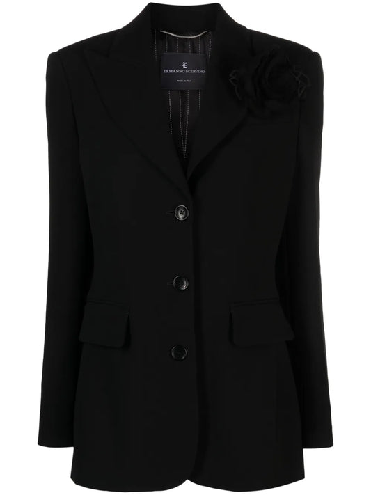 Floral-Appliqué Single-Breasted Blazer