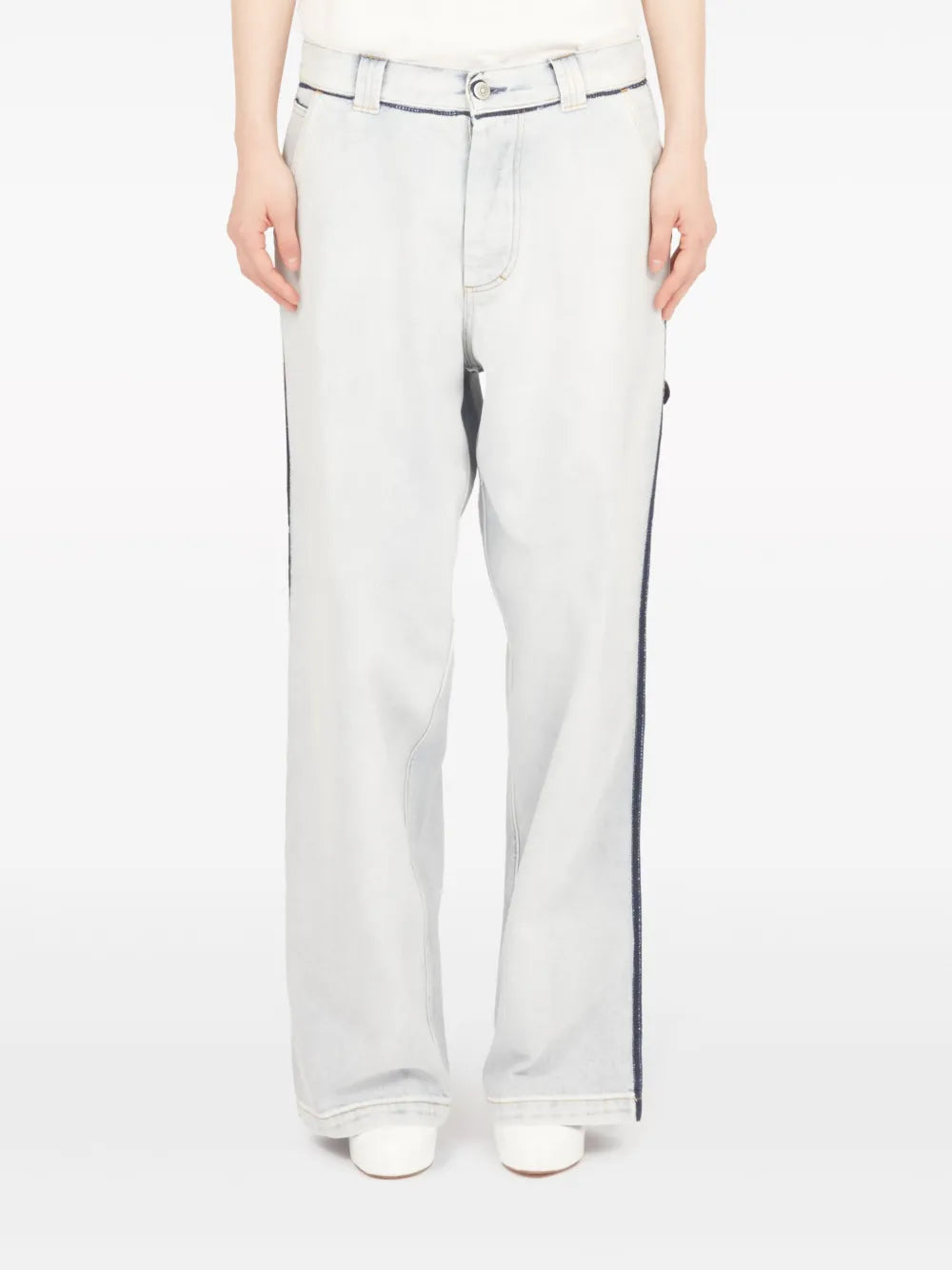 Contrasting-Trim Mid-Rise Wide-Leg Jeans