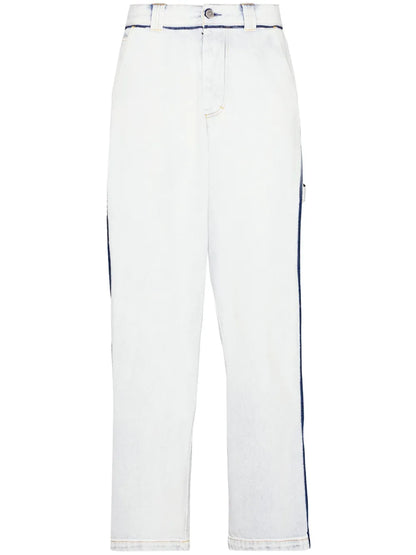 Contrasting-Trim Mid-Rise Wide-Leg Jeans