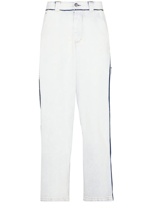 Contrasting-Trim Mid-Rise Wide-Leg Jeans