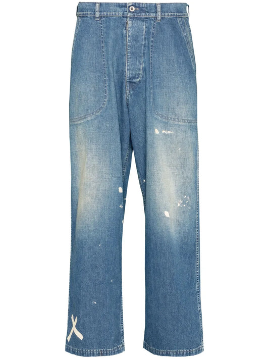 Paint-Splatter Wide-Leg Jeans