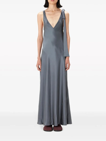 Tie-Fastening Silk Maxi Dress