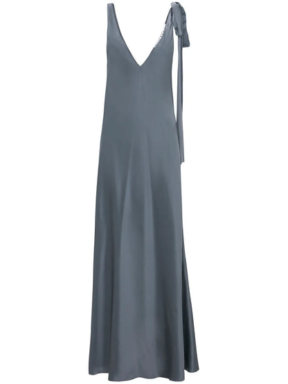 Tie-Fastening Silk Maxi Dress