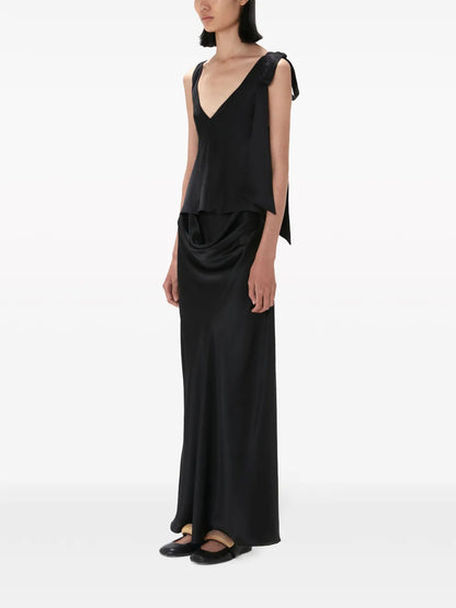 Draped Silk Maxi Skirt