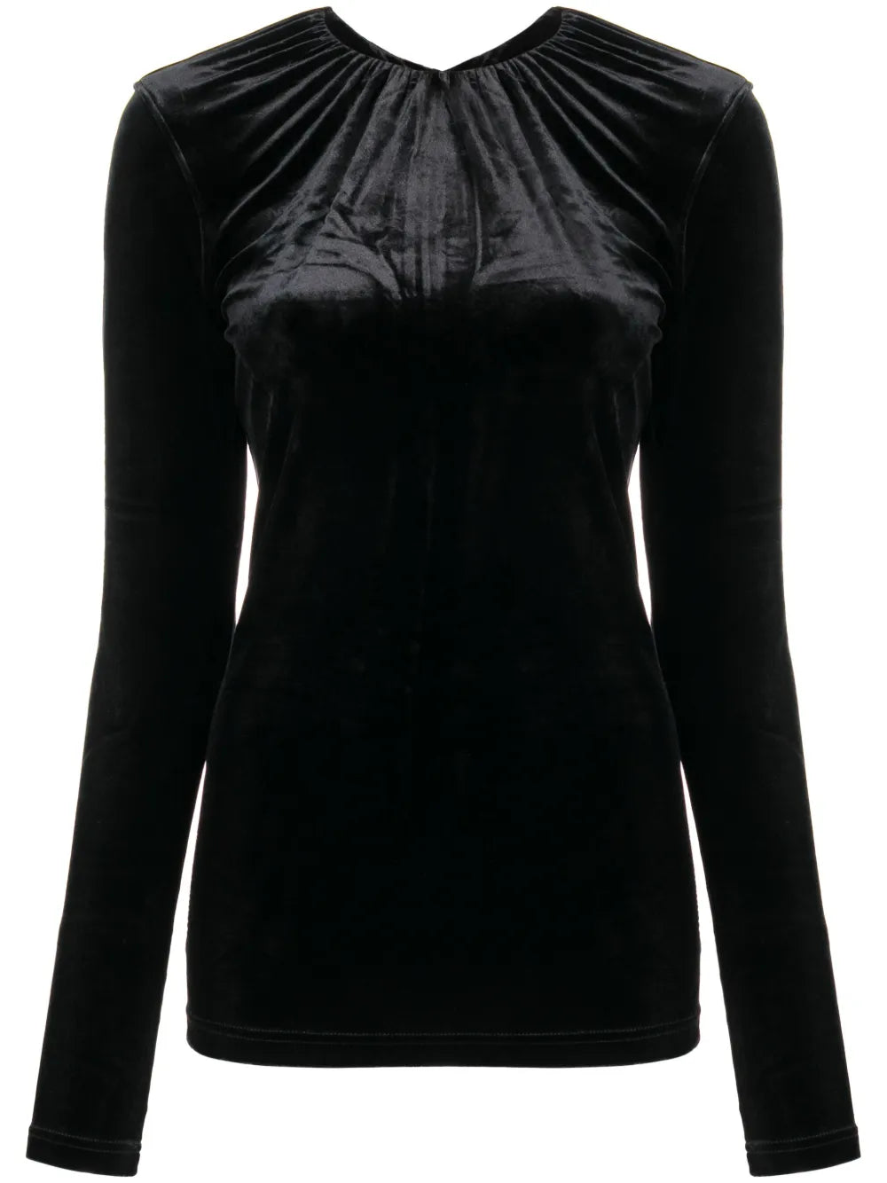 Gathered-Neck Velvet Top