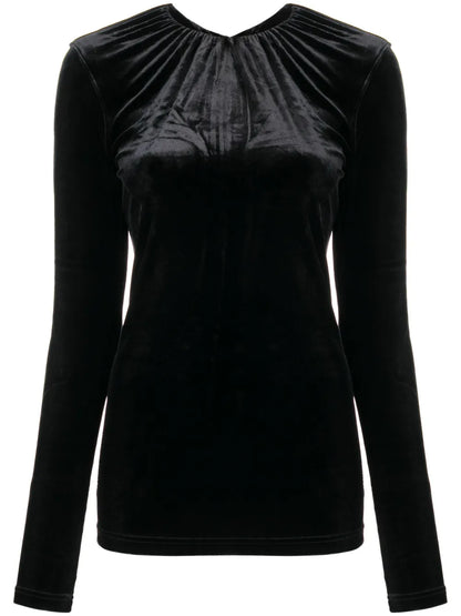 Gathered-Neck Velvet Top