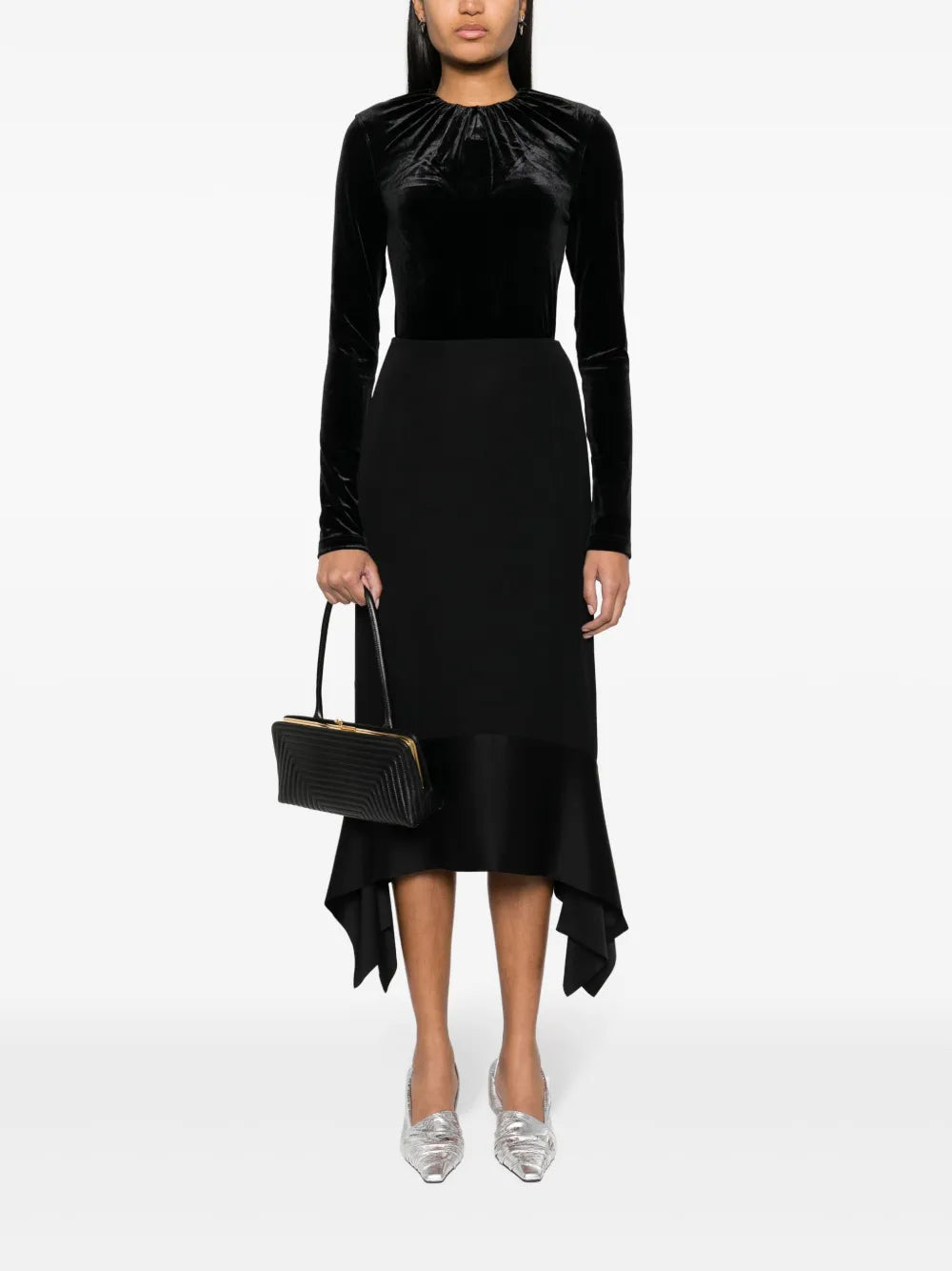 Gathered-Neck Velvet Top
