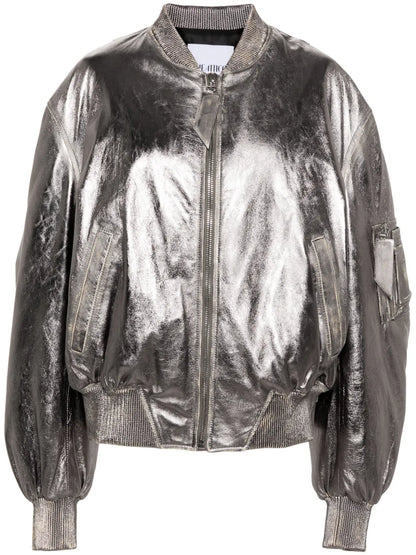 Anja Metallic Leather Bomber Jacket