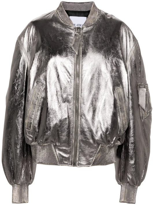 Anja Metallic Leather Bomber Jacket