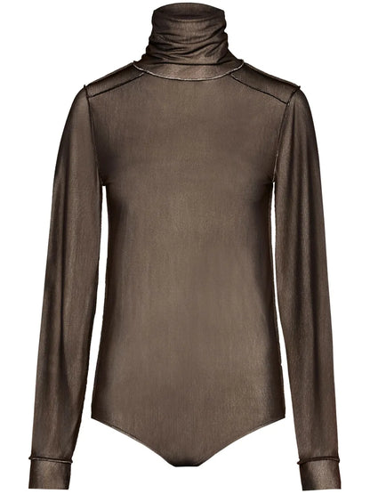 Sheer Long-Sleeve Jersey Bodysuit