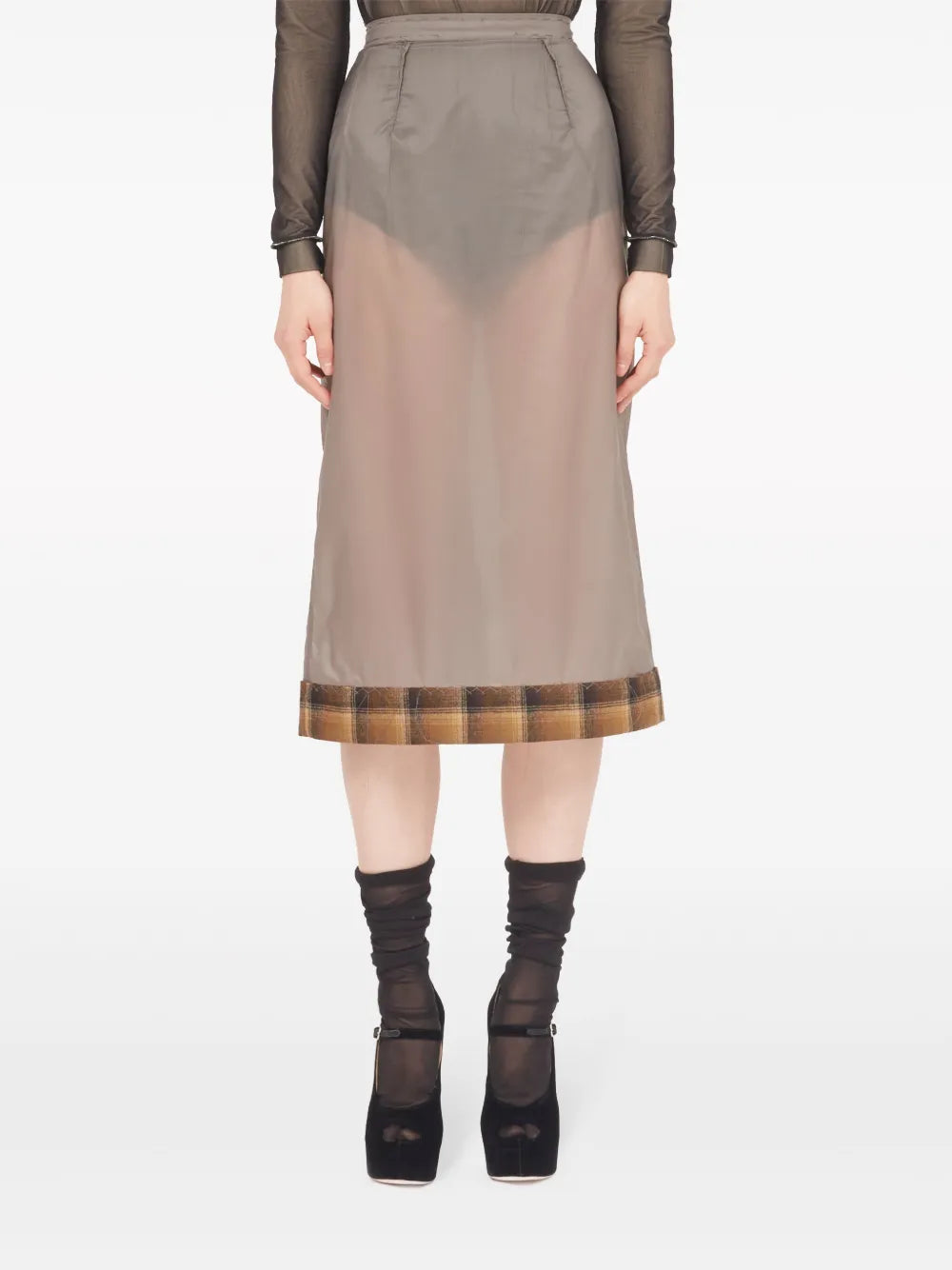 Checked-Trim Semi-Sheer Skirt
