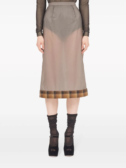 Checked-Trim Semi-Sheer Skirt