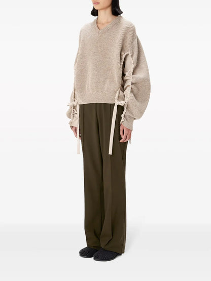 Panelled-Sleeve Ribbed Jumper