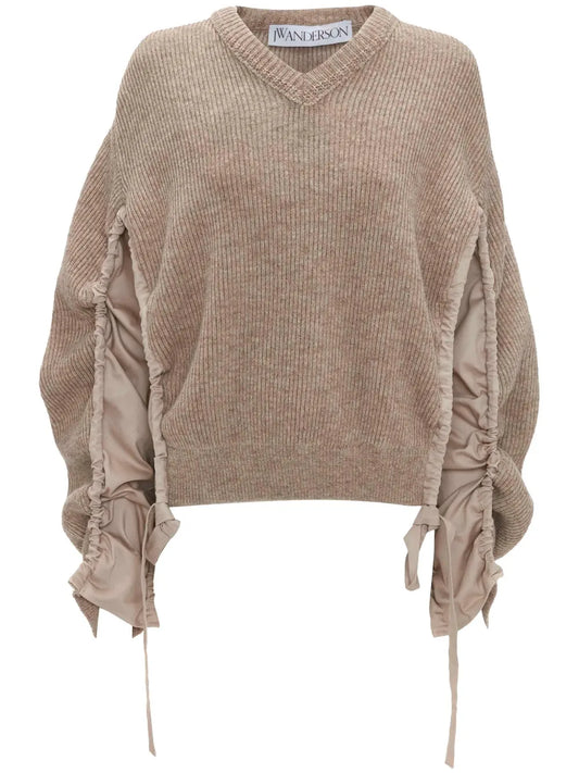 Panelled-Sleeve Ribbed Jumper