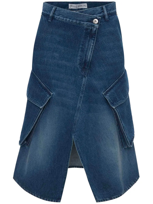 Cargo Denim Midi Skirt