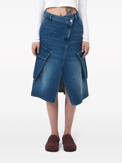 Cargo Denim Midi Skirt