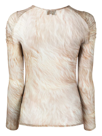 Arc Blonde Fur-Print Mesh Top