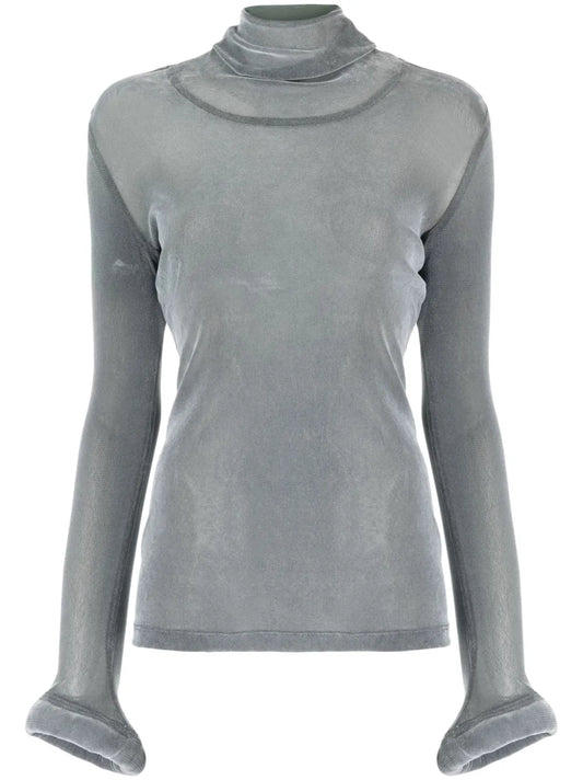 Circle-Cuff Sheer Top