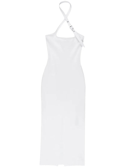 Decorative-Buckle Halterneck Dress