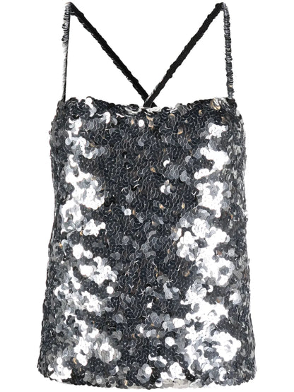 Sequinned Square-Neck Tank Top