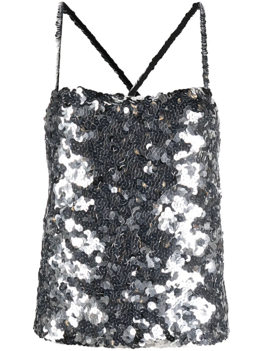 Sequinned Square-Neck Tank Top