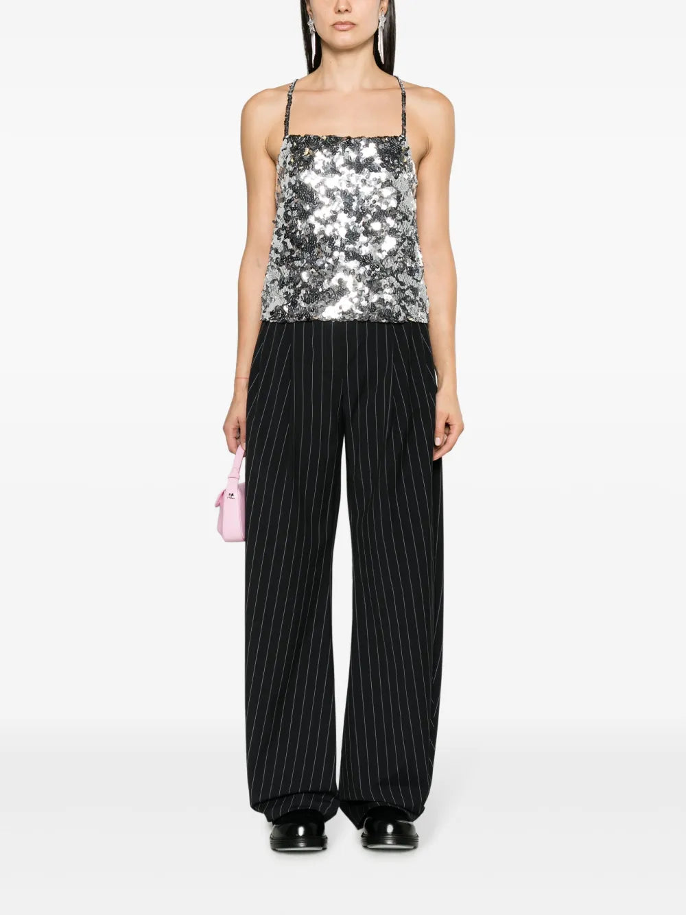 Sequinned Square-Neck Tank Top