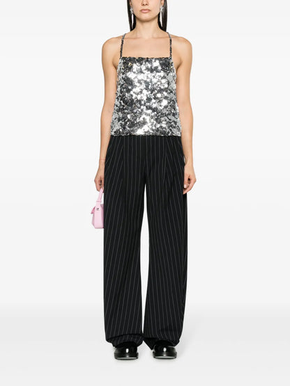 Sequinned Square-Neck Tank Top