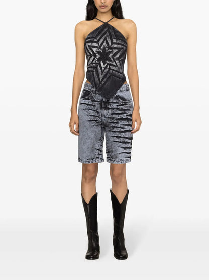 Bleach-Wash Denim Shorts