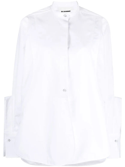 Band-Collar Panelled Cotton Shirt