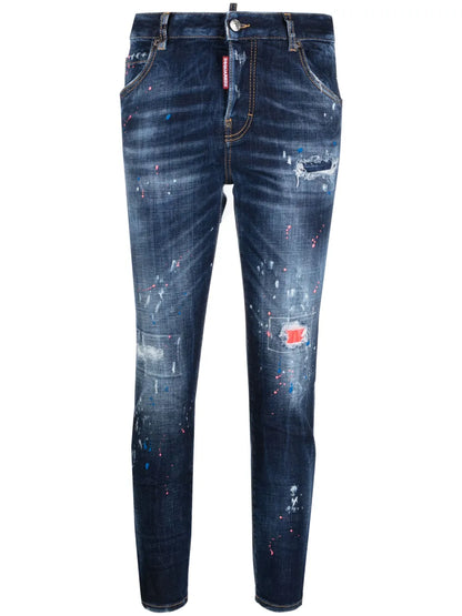 Paint Splatter Distressed Skinny Jeans
