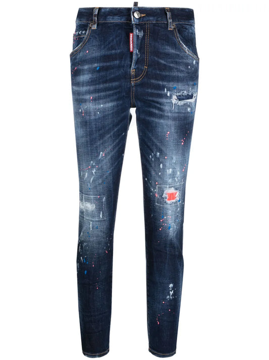 Paint Splatter Distressed Skinny Jeans