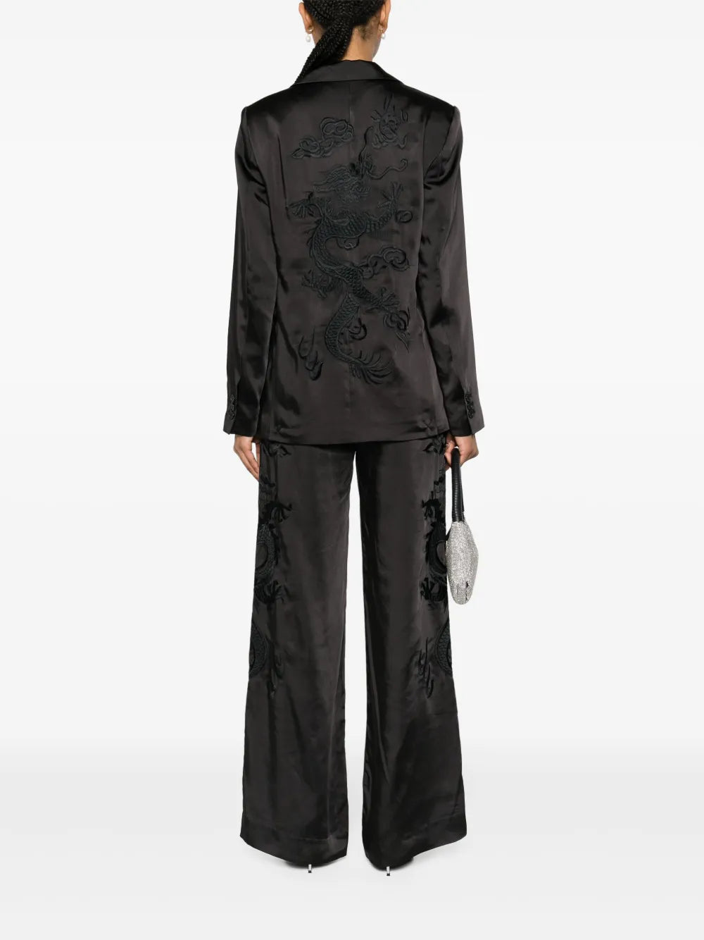 Dragon-Embroidered Satin Blazer