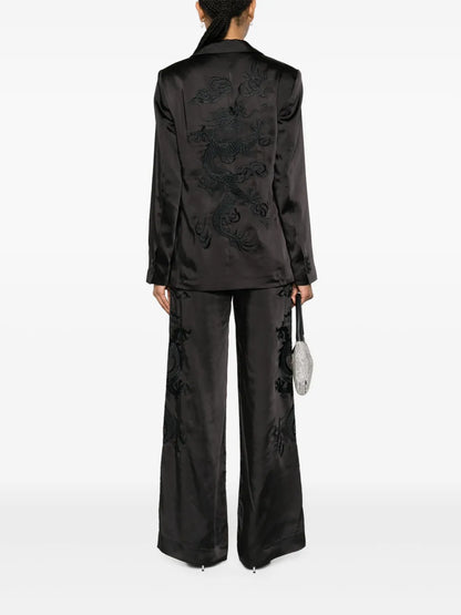 Dragon-Embroidered Satin Blazer