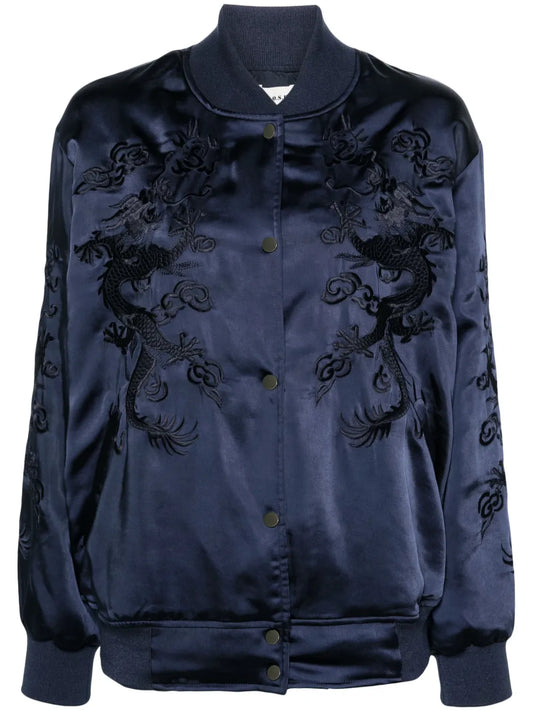 Dragon-Embroidered Bomber Jacket